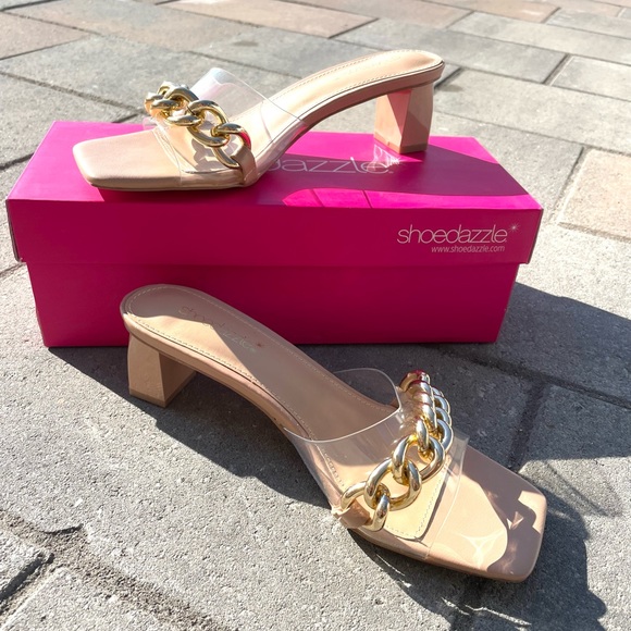 Shoes - 🦋🦋 Clear Mules with a Gold Chain by Shoedazzle!